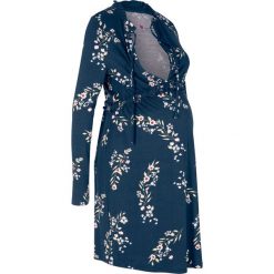 Sukienka shirtowa ciążowa i do karmienia bonprix ciemnoniebieski w kwiaty. Niebieskie sukienki damskie bonprix, w kwiaty, bez kołnierzyka, moda ciążowa, bez rękawów. Za 109,99 zł.