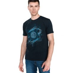 Trussardi Jeans Koszulka Niebieski. Niebieskie podkoszulki męskie Trussardi Jeans, l, z nadrukiem, z elastanu, bez kołnierzyka, krótkie. Za 171,95 zł.