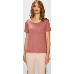 Roxy - Top. Różowe bluzki damskie Roxy, s, z nadrukiem, z poliesteru, z okrągłym kołnierzem. W wyprzedaży za 69,90 zł.