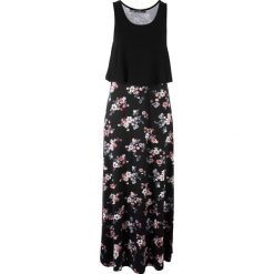 Długa sukienka shirtowa warstwowa bonprix czarny w kwiaty. Czarne sukienki damskie bonprix, w kwiaty, bez kołnierzyka, z długim rękawem, długie, maxi. Za 119,99 zł.