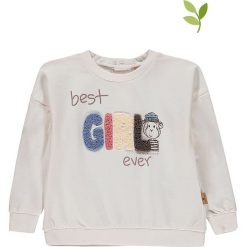 Bluza w kolorze białym. Białe bluzy niemowlęce Mother Nature & Me, z nadrukiem, z bawełny, bez rękawów, bez kaptura. W wyprzedaży za 62,95 zł.