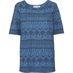 Shirt z nadrukiem, krótki rękaw bonprix niebieski dżins - czarny. Niebieskie bluzki damskie bonprix, z nadrukiem, bez kołnierzyka. Za 34,99 zł.