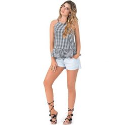 Top w kolorze czarno-białym. Czarne bluzki damskie marki Phax Swimwear, s, w kratkę, z falbankami. W wyprzedaży za 98,95 zł.