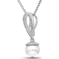 Srebrny naszyjnik z zawieszką z perłą i diamentami - dł. 40 cm. Szare naszyjniki damskie Aria, z perłą, srebrne. W wyprzedaży za 489,95 zł.