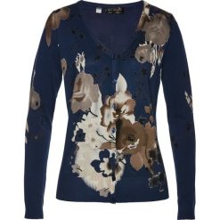 Sweter rozpinany z nadrukiem bonprix ciemnoniebieski z nadrukiem. Niebieskie kardigany damskie bonprix. Za 79,99 zł.