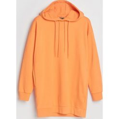 Bluzy rozpinane damskie: Długa bluza z kapturem - Pomarańczo