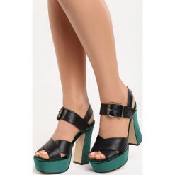 Czarno-Zielone Sandały Black Row. Czarne sandały damskie Born2be, w paski, na wysokim obcasie, na słupku, z paskami. Za 49,99 zł.