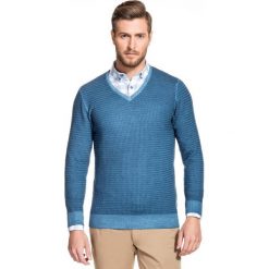 Sweter MANUELE SWNS000144. Niebieskie swetry klasyczne męskie marki Giacomo Conti, m, z wełny, dekolt w kształcie v. Za 399,00 zł.
