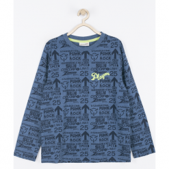 Koszulka. Niebieskie t-shirty chłopięce z długim rękawem marki BASIC BOY, z nadrukiem, z bawełny. Za 35,90 zł.