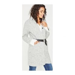 Płaszcz damski. Szare płaszcze damskie pastelowe Promod, na zimę, z jeansu, eleganckie. Za 209,50 zł.