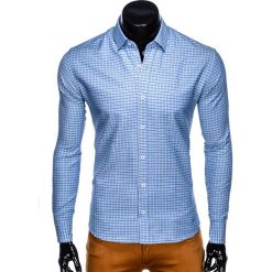 KOSZULA MĘSKA W KRATĘ Z DŁUGIM RĘKAWEM K440 - BŁĘKITNA/ZIELONA. Niebieskie koszule męskie Ombre Clothing, s, bez wzorów, z bawełny, bez kołnierzyka, z długim rękawem. Za 29,00 zł.