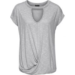 Shirt z wycięciem bonprix szary melanż. Szare koszulki damskie marki bonprix, bez wzorów, bez kołnierzyka, bez rękawów. Za 59,99 zł.