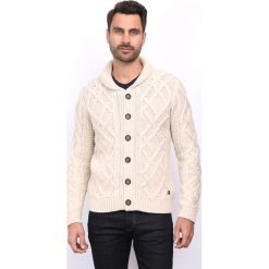 Golfy męskie: Sweter rozpinany w kolorze beżowym