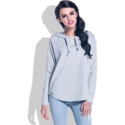 Bluzy damskie: Szaro-Niebieska Nierozpinana Bluza z Kapturem