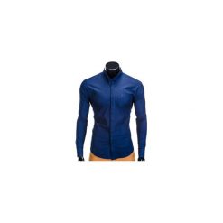 KOSZULA MĘSKA ELEGANCKA Z DŁUGIM RĘKAWEM K307 - GRANATOWA. Niebieskie koszule męskie na spinki Ombre Clothing, m, z bawełny, ze stójką, z długim rękawem. Za 59,00 zł.