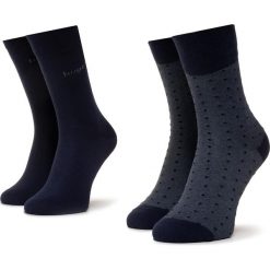 Zestaw 2 par wysokich skarpet męskich BUGATTI - 6912 Dots Indigo 526. Niebieskie skarpetki męskie Bugatti, bez wzorów, z elastanu. Za 39,00 zł.