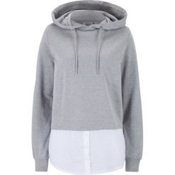 Bluza z koszulową wstawką bonprix jasnoszary melanż. Szare bluzy damskie bonprix, bez wzorów, bez rękawów, bez kaptura. Za 42,99 zł.