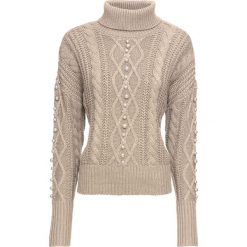 Swetry damskie: Sweter w warkocze, z perełkami bonprix beżowy