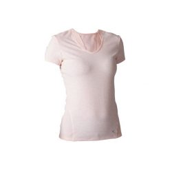 Koszulka krótki rękaw slim Gym & Pilates 520 damska. Czerwone bluzki sportowe damskie marki DOMYOS, l, z bawełny. W wyprzedaży za 34,99 zł.