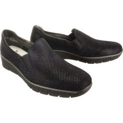 RIEKER 53766-18 blue, półbuty damskie. Niebieskie półbuty damskie Rieker, bez wzorów, ze skóry, bez obcasa, bez zapięcia. Za 239,90 zł.