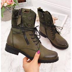 Workery damskie ocieplane khaki Jezzi - zielony. Brązowe botki damskie Jezzi, bez obcasa, bez zapięcia. Za 149,99 zł.