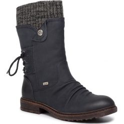 Kozaki RIEKER - 94750-14 Blau. Niebieskie kozaki damskie Rieker, ze skóry, przed kolano, na wysokim obcasie, na obcasie, bez zapięcia. Za 329,00 zł.