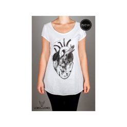 Koszulka z anatomicznym sercem S/M. Białe koszulki damskie marki Lobo loco, s, bez wzorów, z bawełny, bez kołnierzyka. Za 39,00 zł.