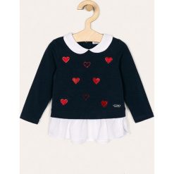 Blukids - Bluzka dziecięca 74-98 cm. Niebieskie bluzki dziewczęce Blukids, z aplikacjami, z elastanu, bez kołnierzyka, z długim rękawem, długie, bez kaptura. Za 49,90 zł.