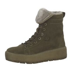 Tamaris Damskie Botki 1-1-26265-21-722 Olive (Rozmiar 38). Zielone botki damskie marki Tamaris, bez obcasa, bez zapięcia. W wyprzedaży za 283,00 zł.