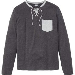 Shirt z długim rękawem i sznurowaniem bonprix antracytowy melanż. Szare koszulki męskie bonprix, s, bez wzorów, bez kołnierzyka, z długim rękawem, długie. Za 64,99 zł.