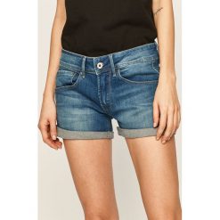 Pepe Jeans - Szorty. Niebieskie szorty damskie Pepe Jeans, bez wzorów, z elastanu, casualowe. W wyprzedaży za 179,90 zł.