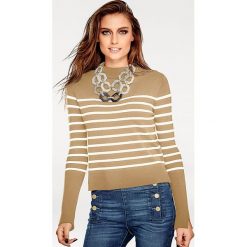 Sweter w kolorze beżowo-białym. Brązowe swetry damskie Heine, w paski, bez rękawów, bez kaptura. W wyprzedaży za 56,95 zł.