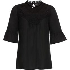 Bluzka z koronką bonprix czarny. Czarne koszulki damskie marki bonprix, w koronkowe wzory, z koronki, bez kołnierzyka, bez rękawów. Za 109,99 zł.