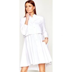 Sukienka koszulowa Emporio Armani 3H2A77 2N0FZ 0100. Białe sukienki damskie Emporio Armani, na co dzień, bez wzorów, z bawełny, z koszulowym kołnierzykiem, bez rękawów, proste. W wyprzedaży za 929,00 zł.