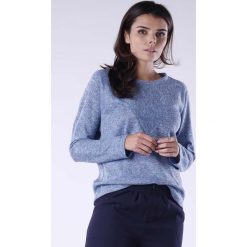 Jasno Niebieski Melanżowy Kimonowy Sweter z Ozdobnym Przeszyciem. Niebieskie bluzki damskie z długim rękawem Molly.pl, s, bez wzorów, z jeansu, długie, bez kaptura. Za 119,90 zł.