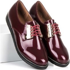 Creepersy damskie: WYGODNE LAKIEROWANE PÓŁBUTY BORDO BEST SHOES odcienie czerwieni