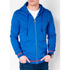 Bluza męska rozpinana z kapturem B912 - turkusowa. Niebieskie bluzy męskie Ombre Clothing, s, bez wzorów, z bawełny, z kapturem, bez rękawów, z kapturem. Za 49,00 zł.