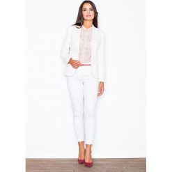 Ecru Elegancki Żakiet o Klasycznym Kroju. Białe marynarki damskie Molly.pl, xxl, bez wzorów, z tkaniny. Za 123,90 zł.