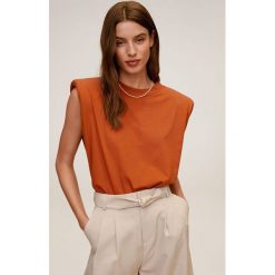 Mango - T-shirt Perni. Brązowe bluzki damskie Mango, s, bez wzorów, z bawełny, casualowe, z okrągłym kołnierzem, z krótkim rękawem. Za 69,99 zł.