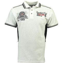 Koszulka polo w kolorze białym. Białe koszulki męskie Geographical Norway Men, m, z haftami, z bawełny, bez rękawów. W wyprzedaży za 95,95 zł.