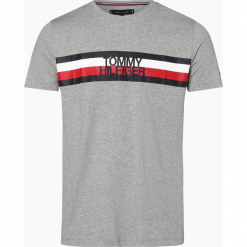 Tommy Hilfiger - T-shirt męski, szary. Szare t-shirty męskie TOMMY HILFIGER, xxl, w paski, z bawełny, bez kołnierzyka. Za 139,95 zł.