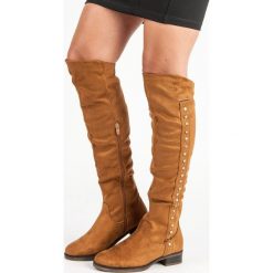 Buty zimowe damskie: ZAMSZOWE KOZAKI NA PŁASKIM OBCASIE