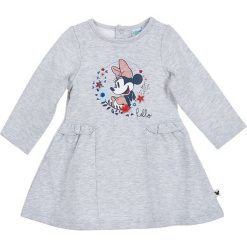 Sukienka dresowa "Minnie Mouse" w kolorze szarym. Szare sukienki niemowlęce z nadrukiem, z dresówki, rozkloszowane. W wyprzedaży za 42,95 zł.