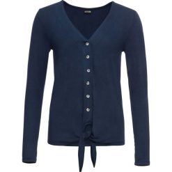 Shirt z plisą guzikową, długi rękaw bonprix ciemnoniebieski. Niebieskie koszulki damskie marki bonprix, bez wzorów, bez kołnierzyka, z długim rękawem. Za 37,99 zł.