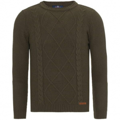 Sweter w kolorze khaki. Brązowe swetry klasyczne męskie marki Jimmy Sanders, m, ze splotem, z okrągłym kołnierzem. W wyprzedaży za 99,95 zł.