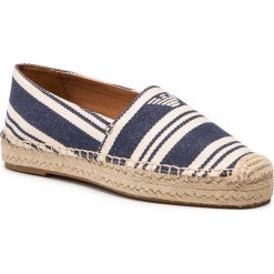 Espadryle EMPORIO ARMANI - X3S022 XL850 N809 White/Navy/Tan. Niebieskie espadryle damskie Emporio Armani, bez wzorów, ze skóry, bez obcasa, na płaskiej podeszwie. Za 689,00 zł.