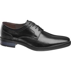 Półbuty męskie AM SHOE czarne. Czarne buty wizytowe męskie AM SHOE, bez wzorów, ze skóry, na sznurówki. Za 199,90 zł.