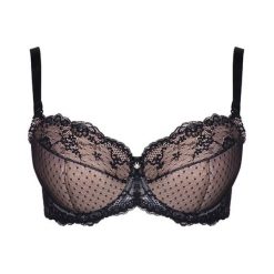 Biustonosz push-up "Justine" czarno-beżowym. Brązowe biustonosze Kinga, w koronkowe wzory, z koronki. W wyprzedaży za 74,95 zł.
