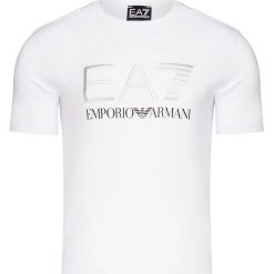T-shirt EA7 EMPORIO ARMANI Biały. Białe t-shirty męskie marki EA7 Emporio Armani, bez wzorów, z elastanu, z okrągłym kołnierzem. Za 340,00 zł.