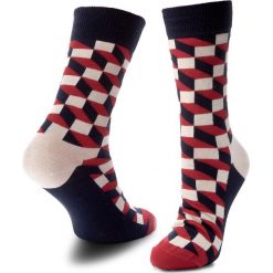 Skarpety Wysokie Unisex HAPPY SOCKS - FO01-068 Czerwony Kolorowy. Czerwone skarpetki męskie Happy Socks, bez wzorów, z elastanu. Za 34,90 zł.